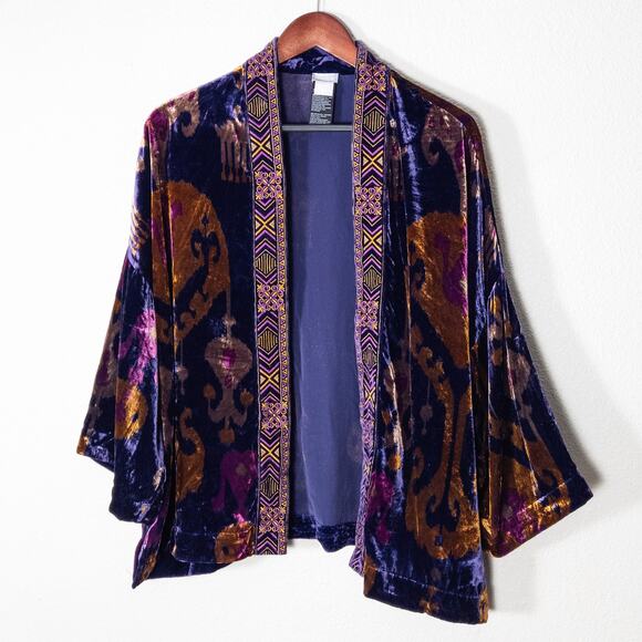 Chico’s Women’s Kimono L/XL Boho Luxe Velvet Burnout Eclectic Grandmacore Global - Picture 1 of 8